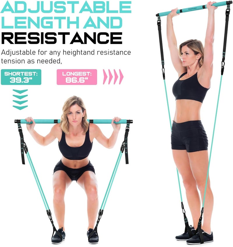 RENRANRING Pilates Bar Kit with Resistance Bands, Multifunctional Pilates Bar for Women & Men with Heavy-Duty Metal Adjustment Buckle, Pilates Home Equipment for Full BodyWorkouts - Image 4